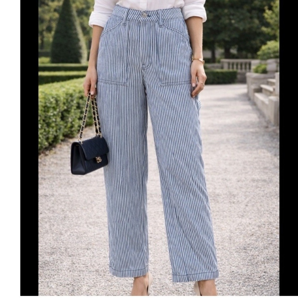 H&M Divided Blue & White Striped‎ wide leg Carpenter Jeans size 4 cottagecore
